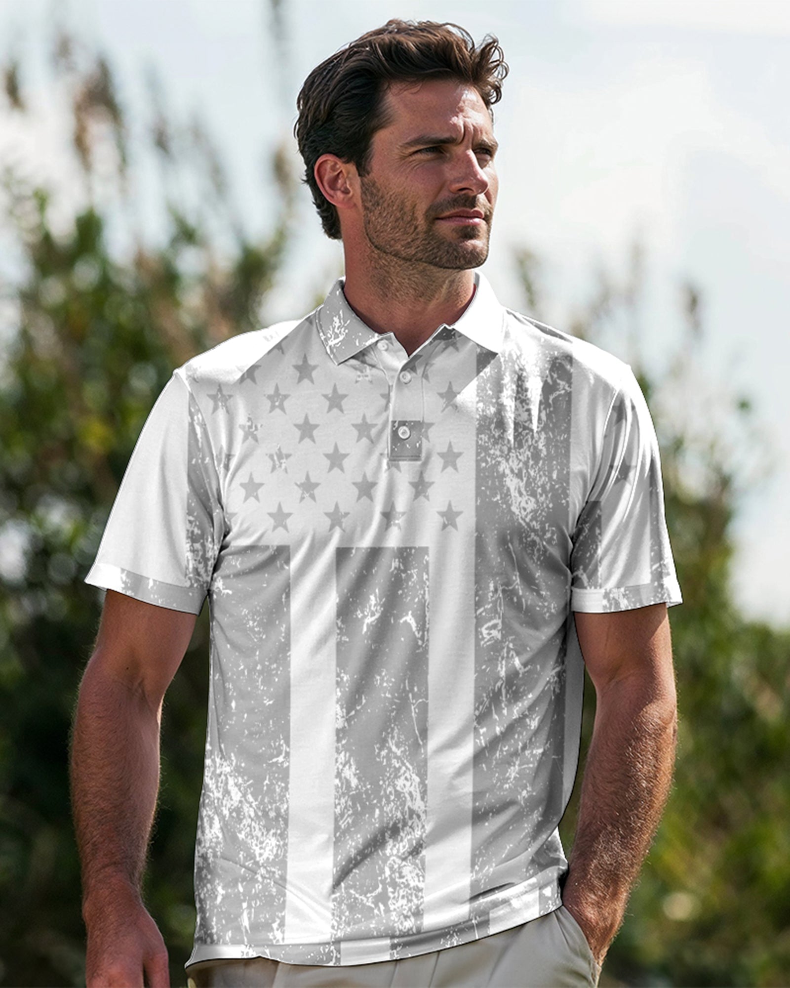 新品　BRIEFING MENS BG FLAG POLO RF ホワイト　XL ブリーフィング ゴルフ ウェア メンズ 星条旗モチーフ ポロ